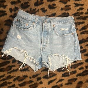 Levi's Blue High-Waisted Jean Shorts Distressed 27